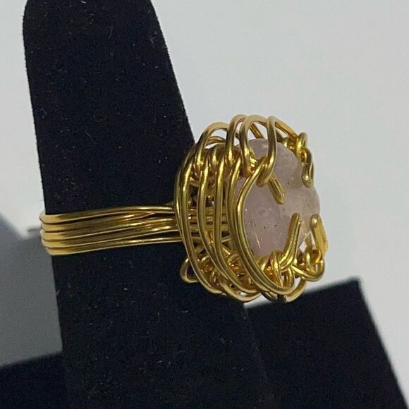 ✨ ROSE QUARTZ WIREWRAPPED NATURAL GEMSTONE CHUNKY RING ✨ - Picture 3 of 3